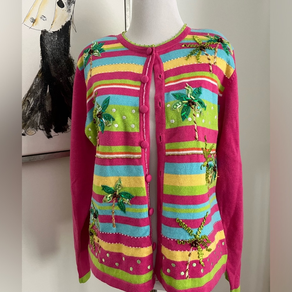 Jack B. Quick Striped Embellished Button Front Ca… - image 1